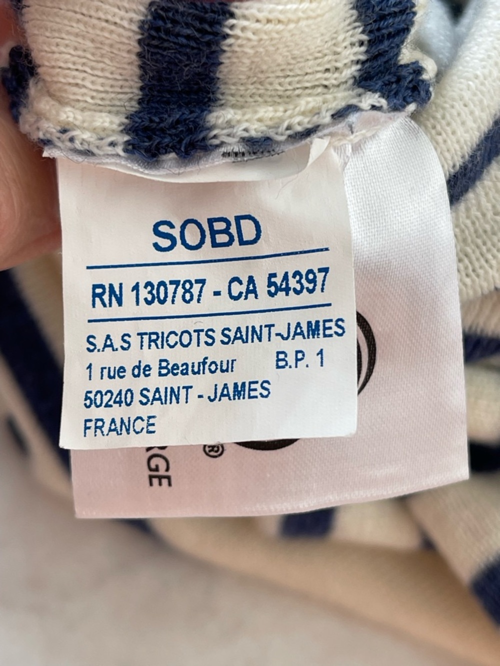 SAINT JAMES FRANCE Cream & Navy Nautical Striped Crewneck Wool Sweater, S (4-6) - Picture 7 of 13